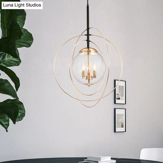 Postmodern Glass Orbit Globe Pendant Light Chandelier With 3 Bulbs Illuminate Your Restaurant