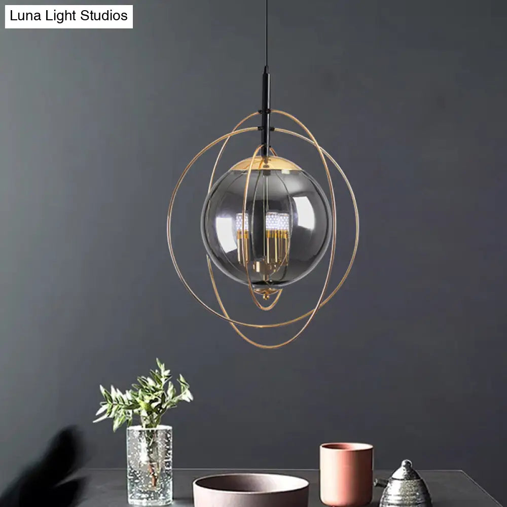 Postmodern Glass Orbit Globe Pendant Light Chandelier With 3 Bulbs Illuminate Your Restaurant