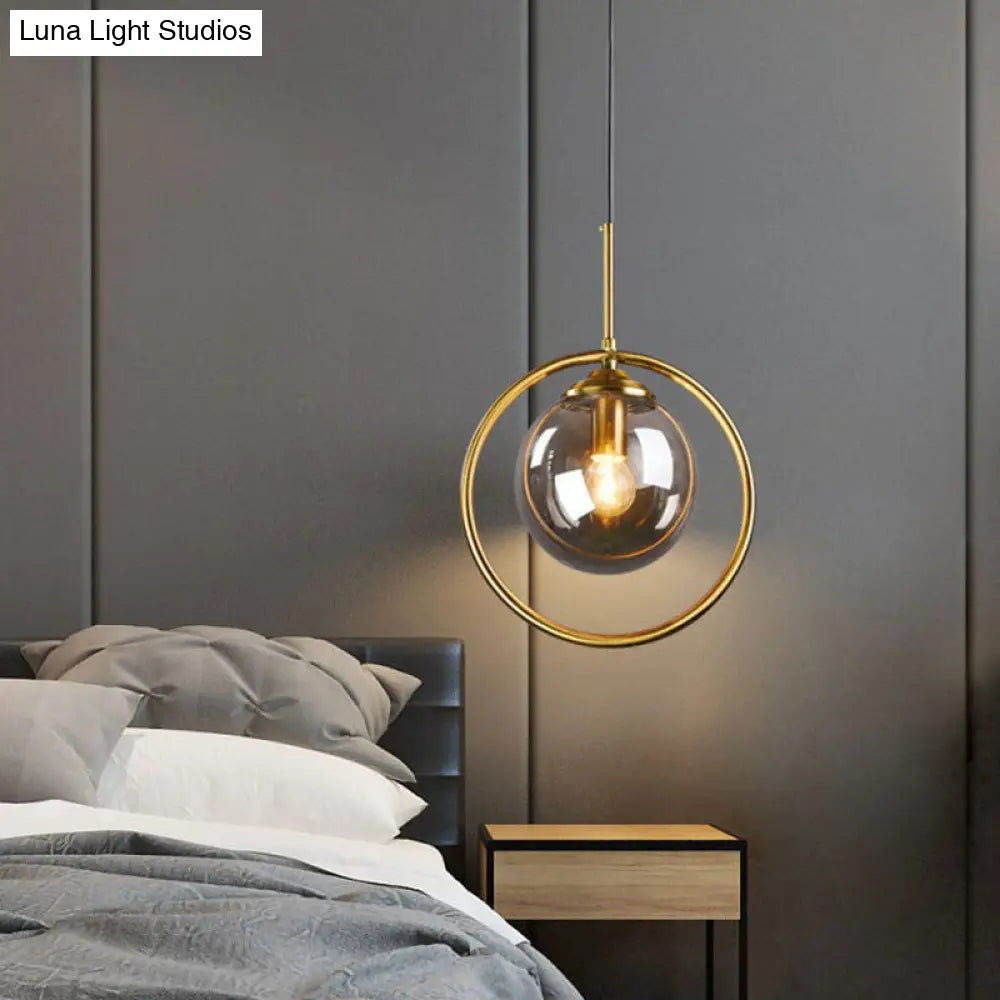 Postmodern Glass Pendant Kitchen Light With Decorative Ring And Down Lighting