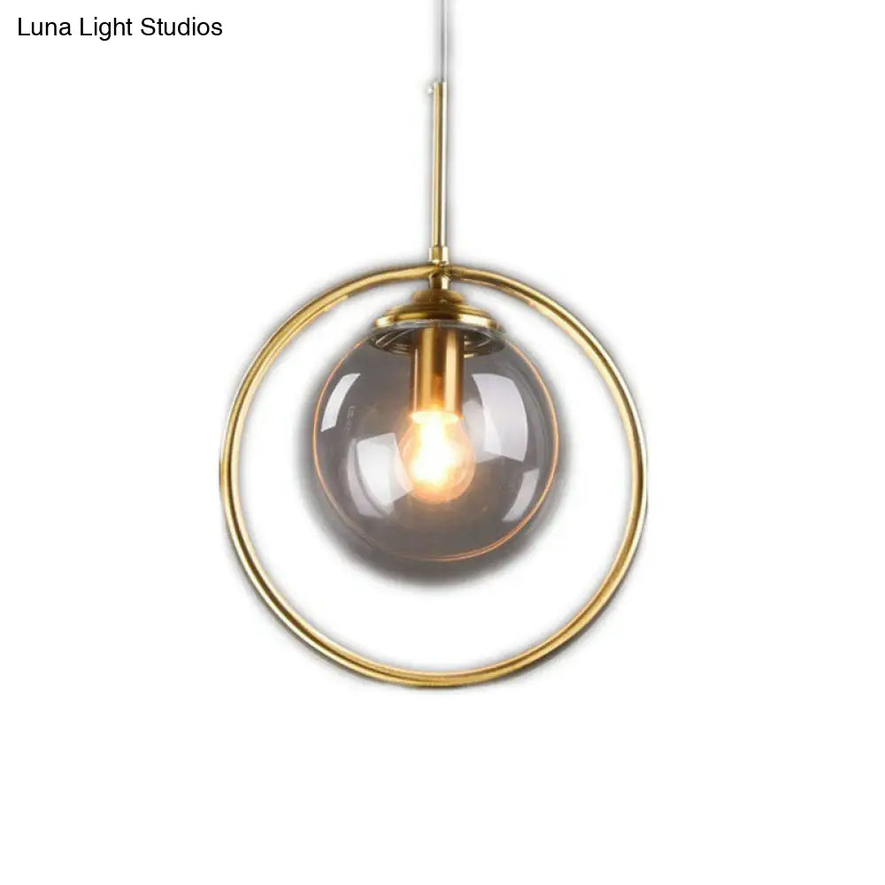 Postmodern Glass Pendant Kitchen Light With Decorative Ring And Down Lighting