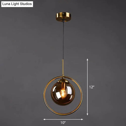 Postmodern Glass Pendant Kitchen Light With Decorative Ring And Down Lighting Amber