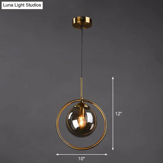 Postmodern Glass Pendant Kitchen Light With Decorative Ring And Down Lighting Smoke Gray