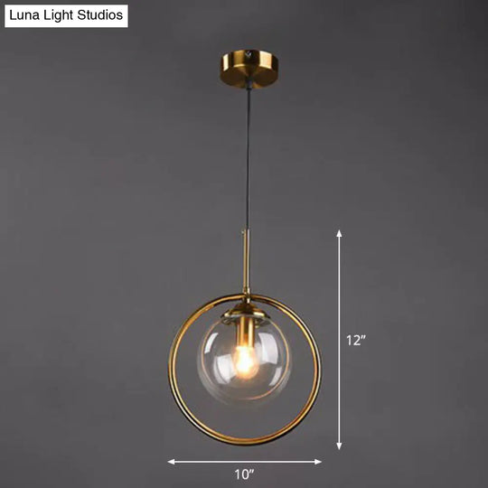 Postmodern Glass Pendant Kitchen Light With Decorative Ring And Down Lighting Clear