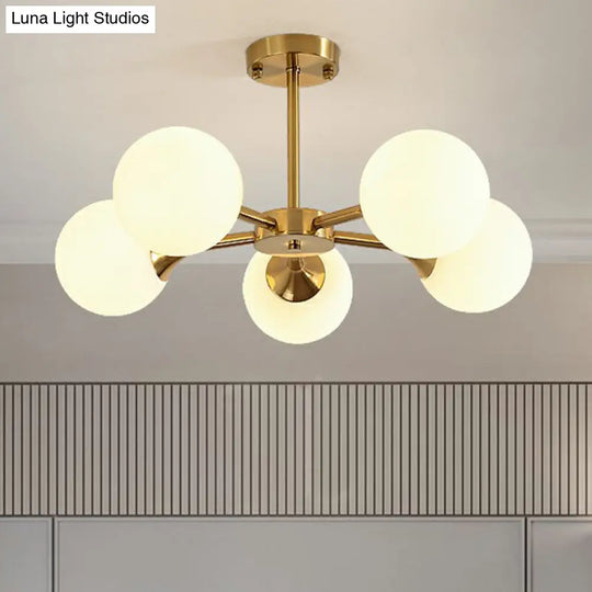 Postmodern Glass Sphere Chandelier With Brass Finish - Stylish Hanging Light For Bedrooms