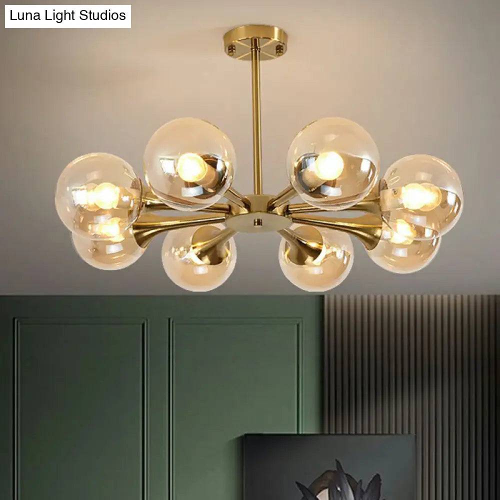 Postmodern Glass Sphere Chandelier With Brass Finish – Elegant Hanging Light Fixture For Bedrooms