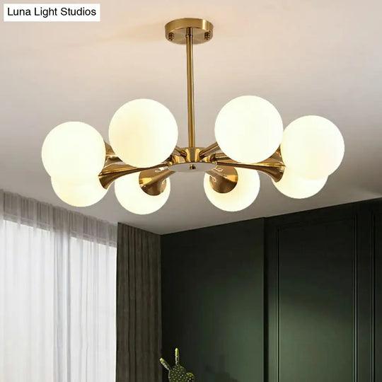 Postmodern Glass Sphere Chandelier With Brass Finish – Elegant Hanging Light Fixture For Bedrooms