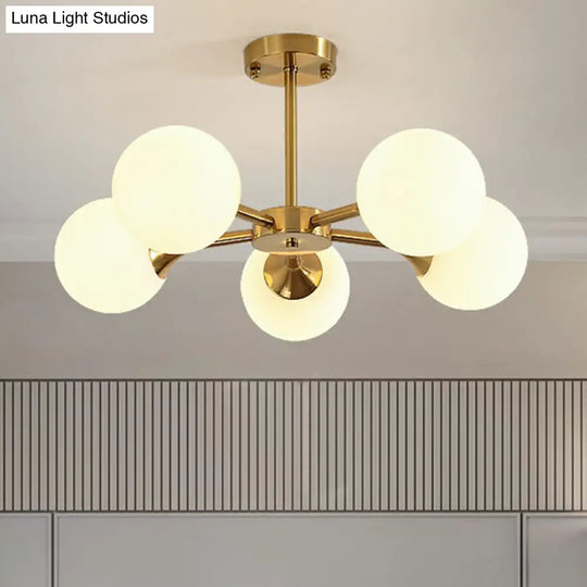 Postmodern Glass Sphere Chandelier With Brass Finish – Elegant Hanging Light Fixture For Bedrooms