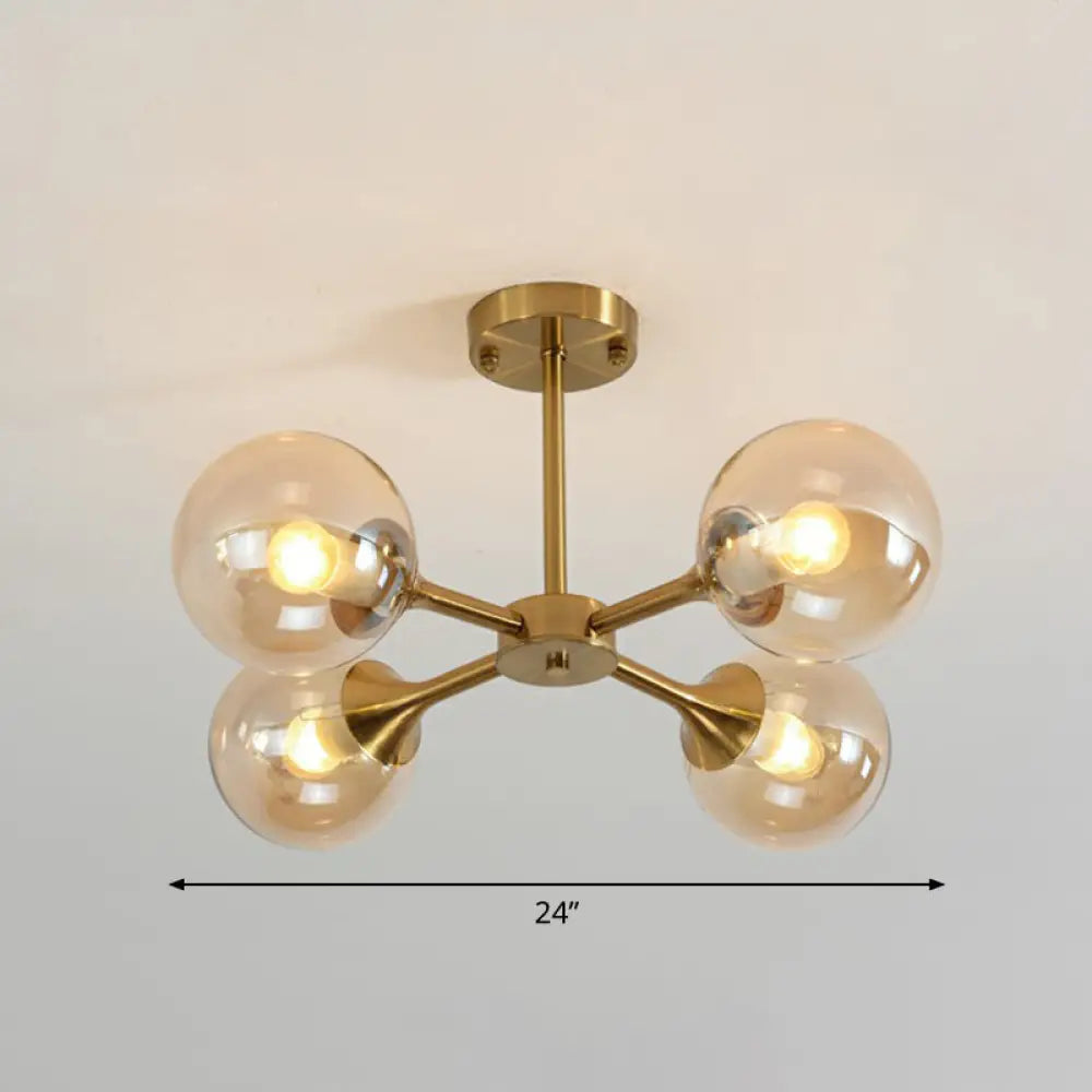 Postmodern Glass Sphere Chandelier With Brass Finish – Elegant Hanging Light Fixture For Bedrooms