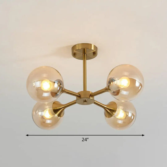 Postmodern Glass Sphere Chandelier With Brass Finish – Elegant Hanging Light Fixture For Bedrooms