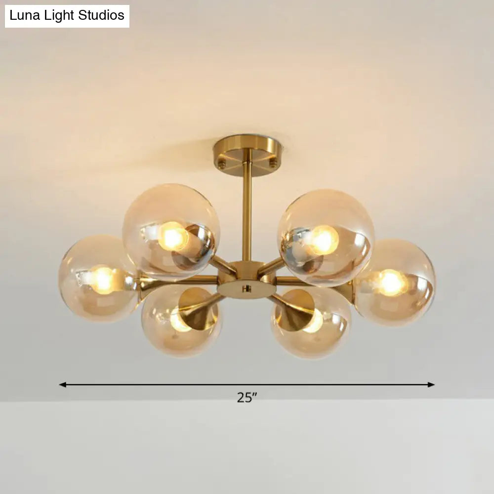 Postmodern Glass Sphere Chandelier With Brass Finish - Stylish Hanging Light For Bedrooms 6 / Amber