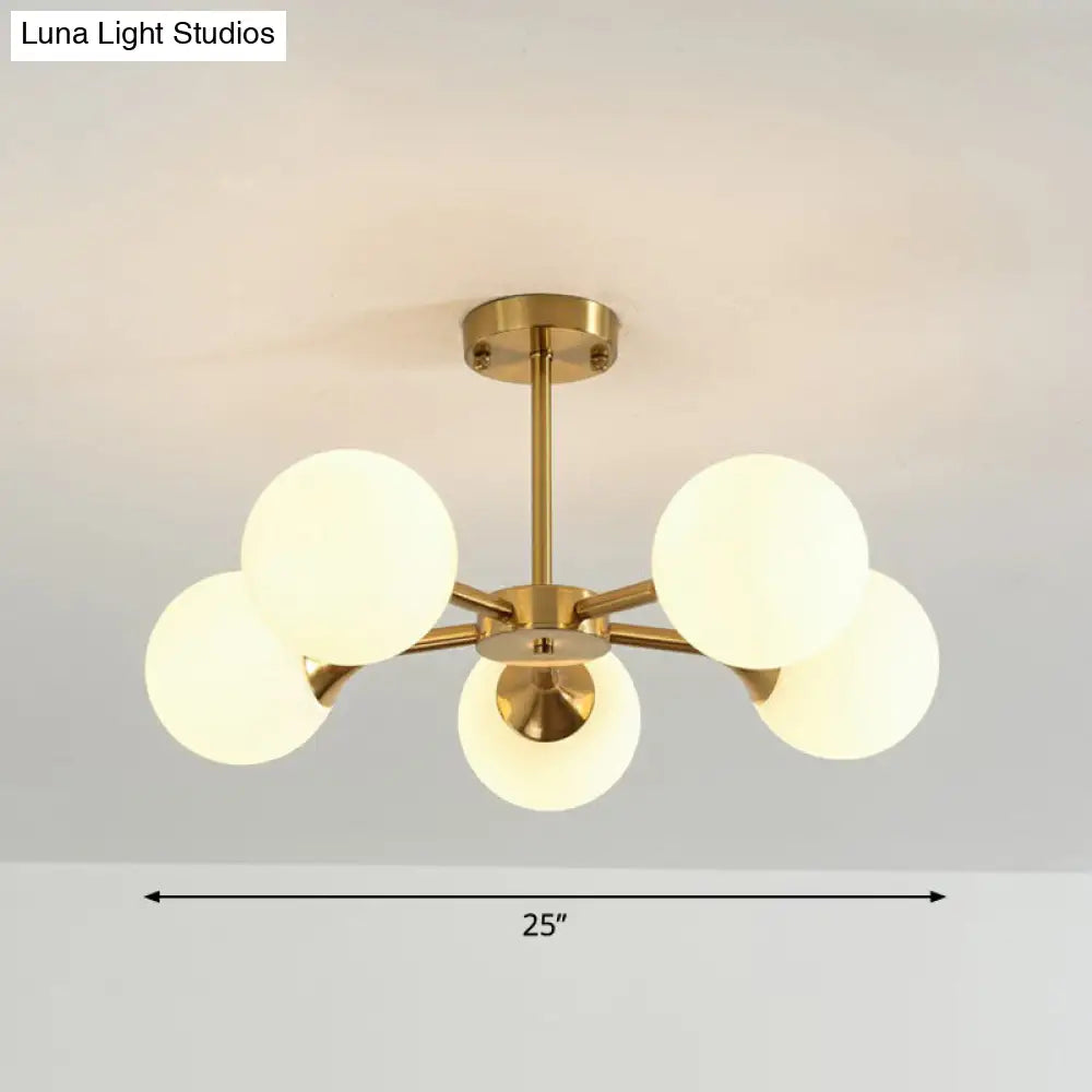 Postmodern Glass Sphere Chandelier With Brass Finish - Stylish Hanging Light For Bedrooms 5 / White