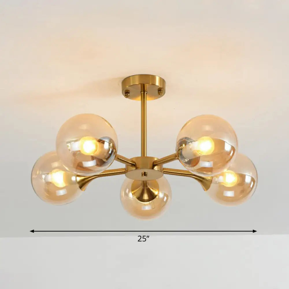 Postmodern Glass Sphere Chandelier With Brass Finish – Elegant Hanging Light Fixture For Bedrooms