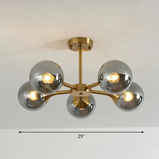 Postmodern Glass Sphere Chandelier With Brass Finish – Elegant Hanging Light Fixture For Bedrooms