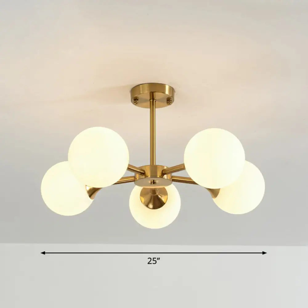 Postmodern Glass Sphere Chandelier With Brass Finish – Elegant Hanging Light Fixture For Bedrooms