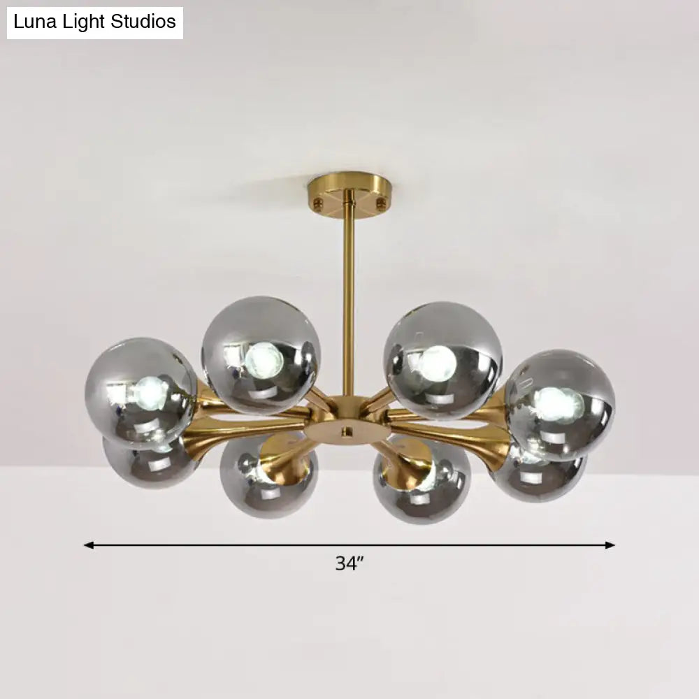 Postmodern Glass Sphere Chandelier With Brass Finish - Stylish Hanging Light For Bedrooms 8 / Smoke