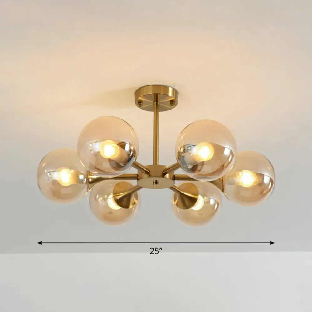 Postmodern Glass Sphere Chandelier With Brass Finish – Elegant Hanging Light Fixture For Bedrooms