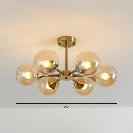 Postmodern Glass Sphere Chandelier With Brass Finish – Elegant Hanging Light Fixture For Bedrooms