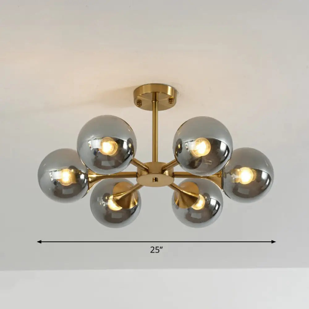 Postmodern Glass Sphere Chandelier With Brass Finish – Elegant Hanging Light Fixture For Bedrooms