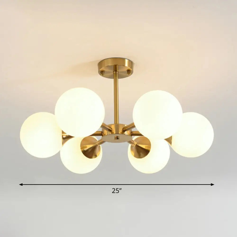 Postmodern Glass Sphere Chandelier With Brass Finish – Elegant Hanging Light Fixture For Bedrooms