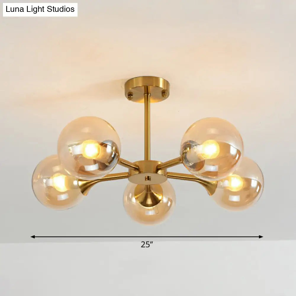 Postmodern Glass Sphere Chandelier With Brass Finish - Stylish Hanging Light For Bedrooms 5 / Amber