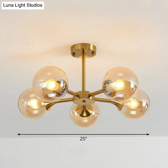 Postmodern Glass Sphere Chandelier With Brass Finish - Stylish Hanging Light For Bedrooms 5 / Amber