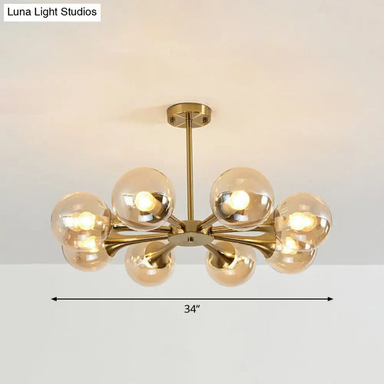 Postmodern Glass Sphere Chandelier With Brass Finish - Stylish Hanging Light For Bedrooms 8 / Amber