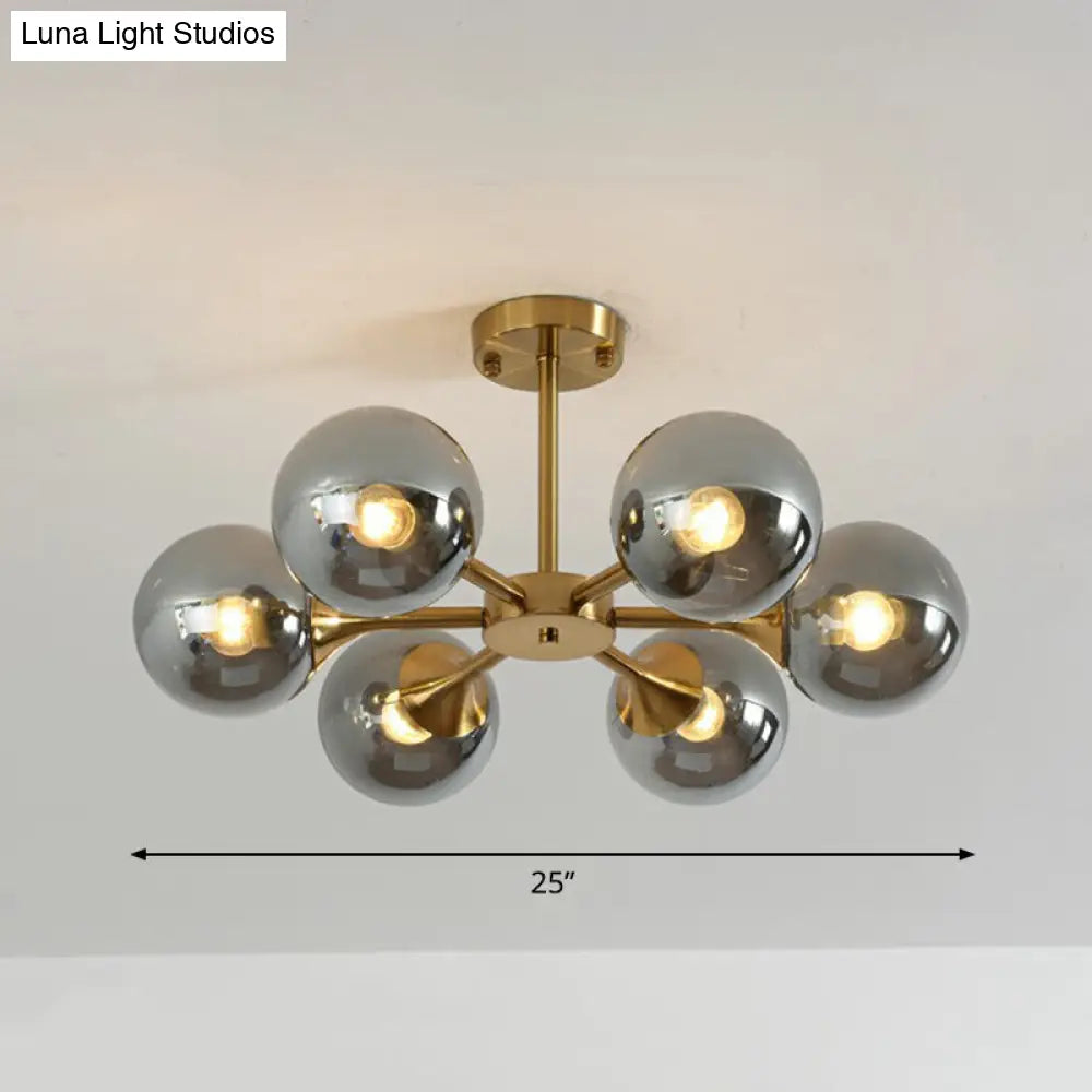 Postmodern Glass Sphere Chandelier With Brass Finish - Stylish Hanging Light For Bedrooms 6 / Smoke