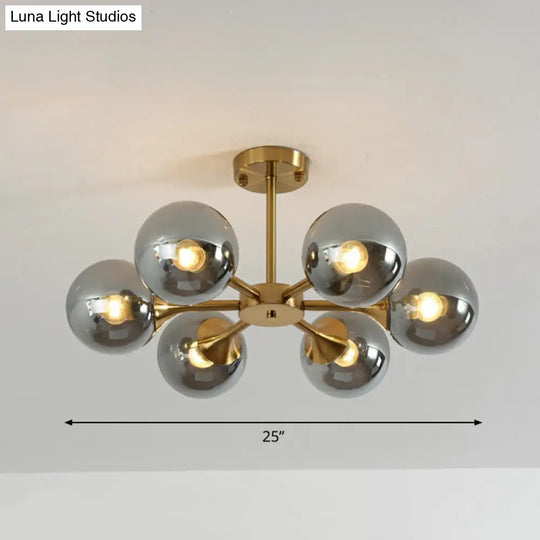 Postmodern Glass Sphere Chandelier With Brass Finish - Stylish Hanging Light For Bedrooms 6 / Smoke