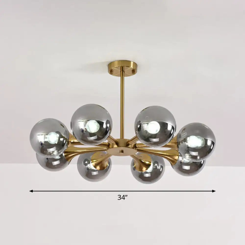 Postmodern Glass Sphere Chandelier With Brass Finish – Elegant Hanging Light Fixture For Bedrooms