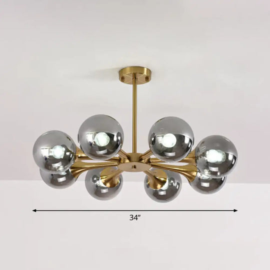 Postmodern Glass Sphere Chandelier With Brass Finish – Elegant Hanging Light Fixture For Bedrooms