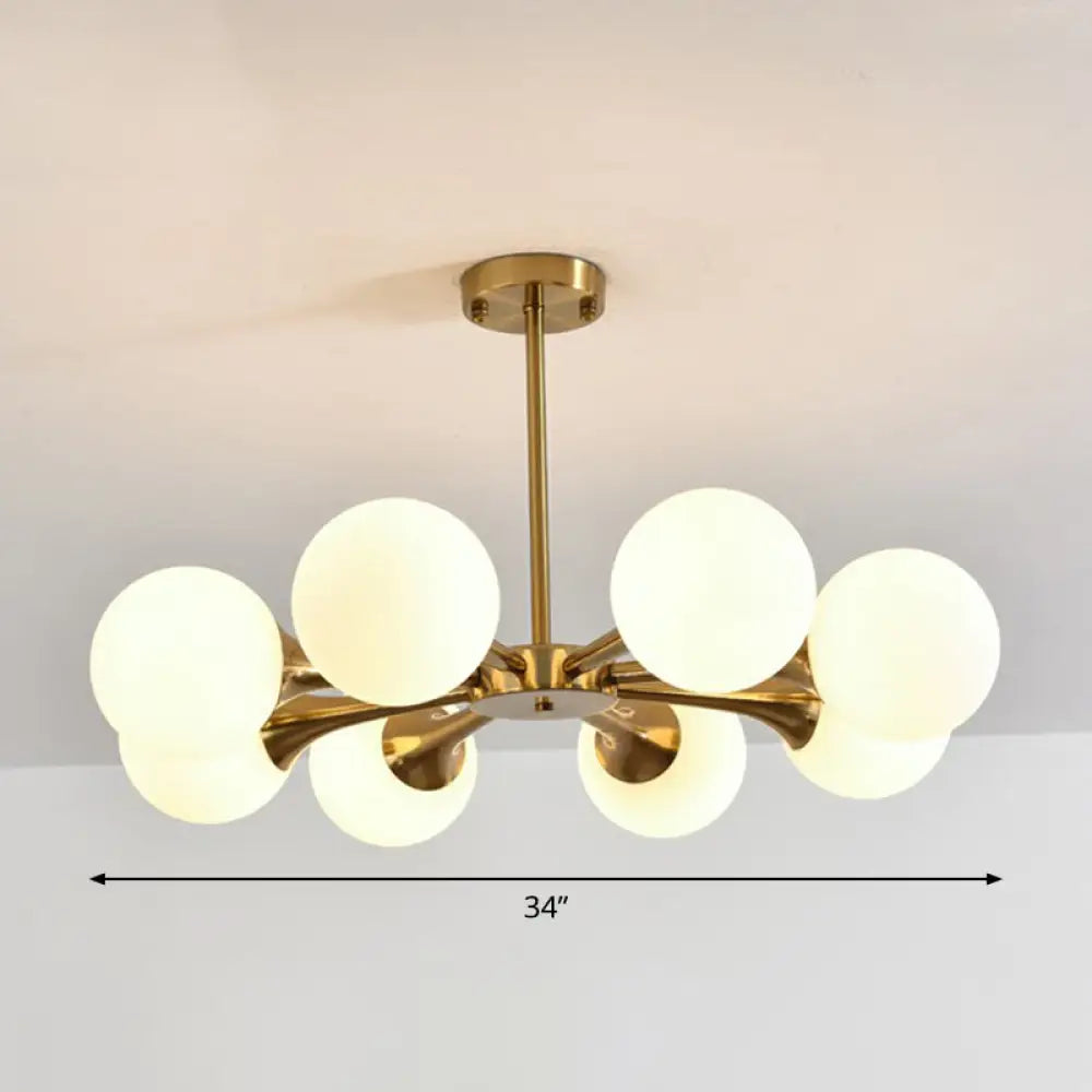 Postmodern Glass Sphere Chandelier With Brass Finish – Elegant Hanging Light Fixture For Bedrooms