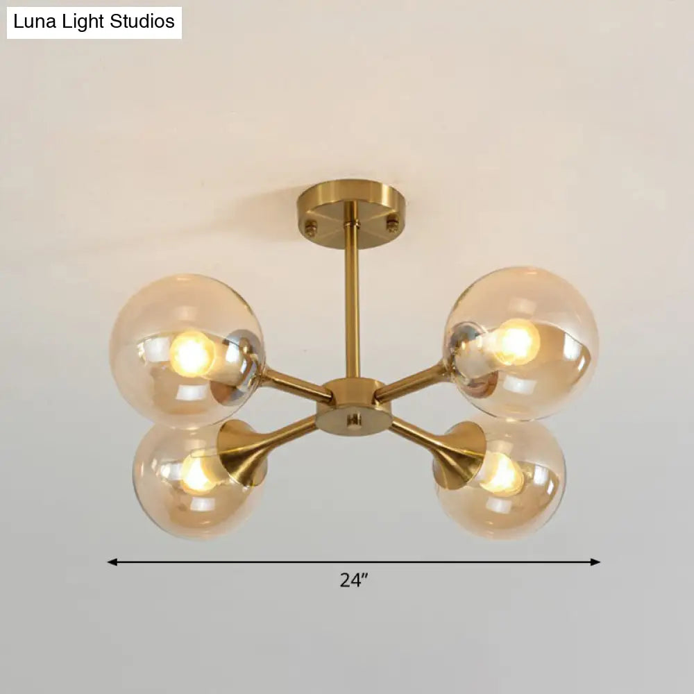 Postmodern Glass Sphere Chandelier With Brass Finish - Stylish Hanging Light For Bedrooms 4 / Amber