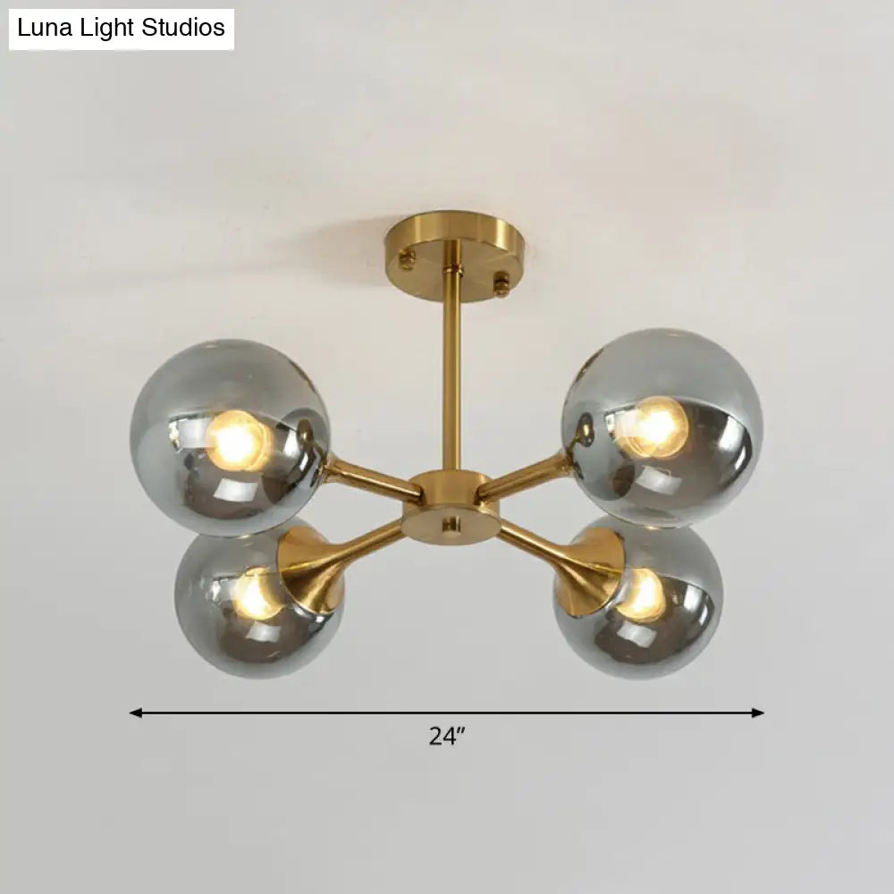 Postmodern Glass Sphere Chandelier With Brass Finish - Stylish Hanging Light For Bedrooms 4 / Smoke