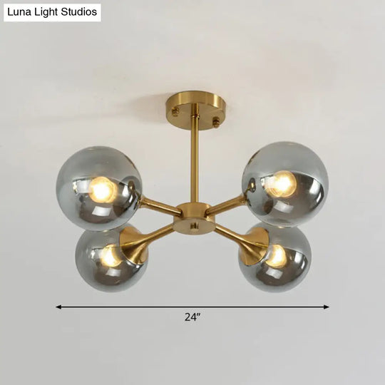 Postmodern Glass Sphere Chandelier With Brass Finish - Stylish Hanging Light For Bedrooms 4 / Smoke