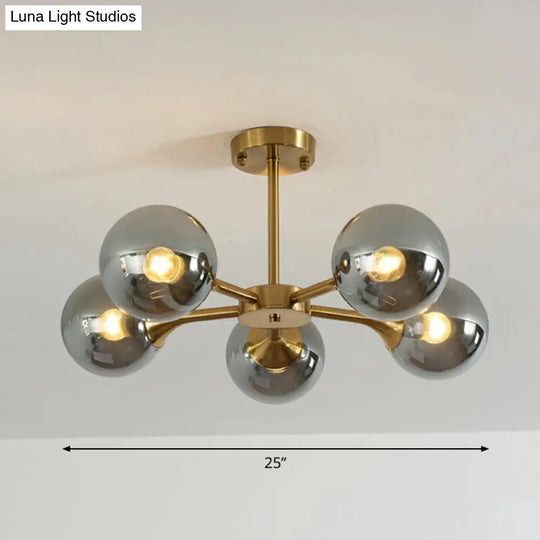 Postmodern Glass Sphere Chandelier With Brass Finish - Stylish Hanging Light For Bedrooms 5 / Smoke