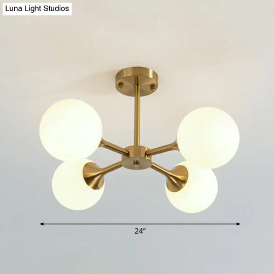 Postmodern Glass Sphere Chandelier With Brass Finish - Stylish Hanging Light For Bedrooms 4 / White