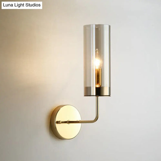 Postmodern Glass Tube Wall Sconce With Brass Finish