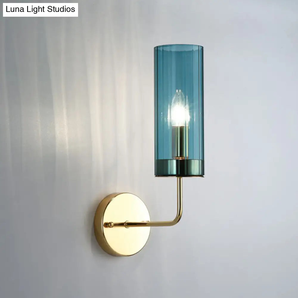 Postmodern Glass Tube Wall Sconce With Brass Finish