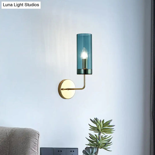 Postmodern Glass Tube Wall Sconce With Brass Finish