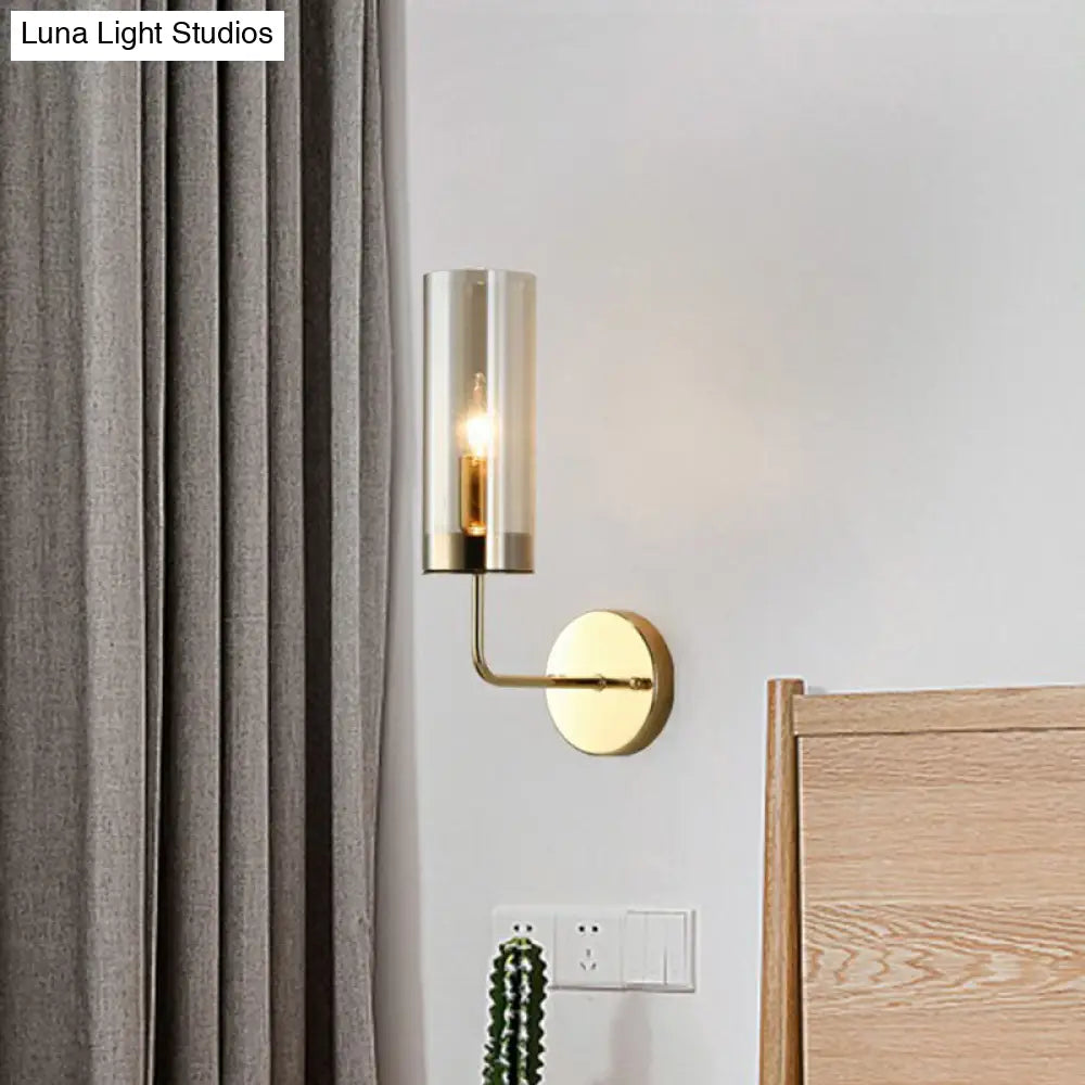 Postmodern Glass Tube Wall Sconce With Brass Finish