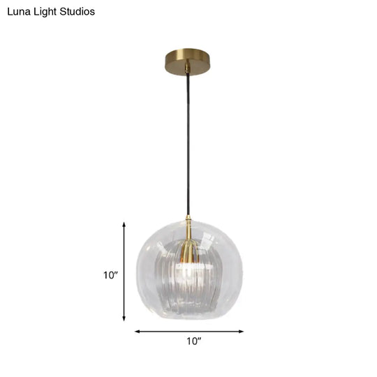 Postmodern Global Clear Glass Mini Hanging Light Brass Suspension Lamp 6’/10’ Wide