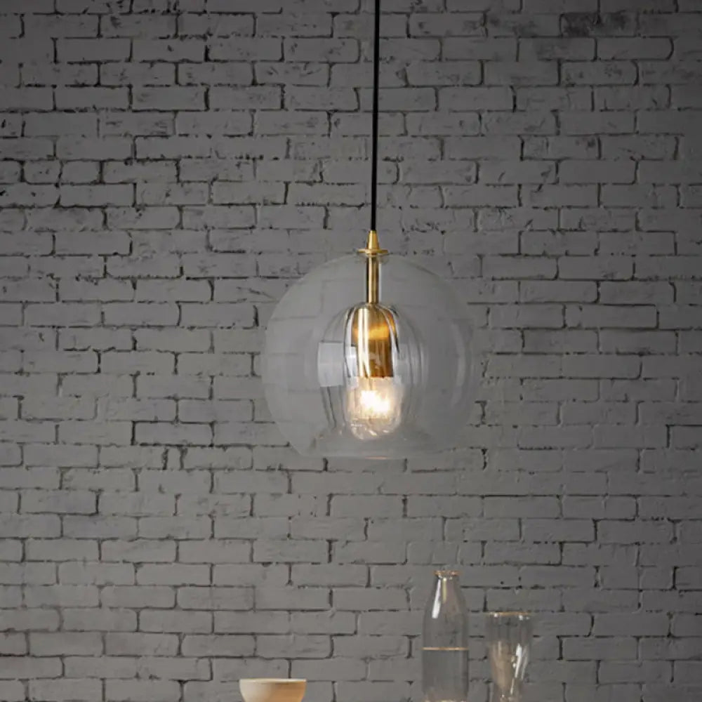 Postmodern Global Clear Glass Mini Hanging Light Brass Suspension Lamp 6’/10’ Wide / 6’