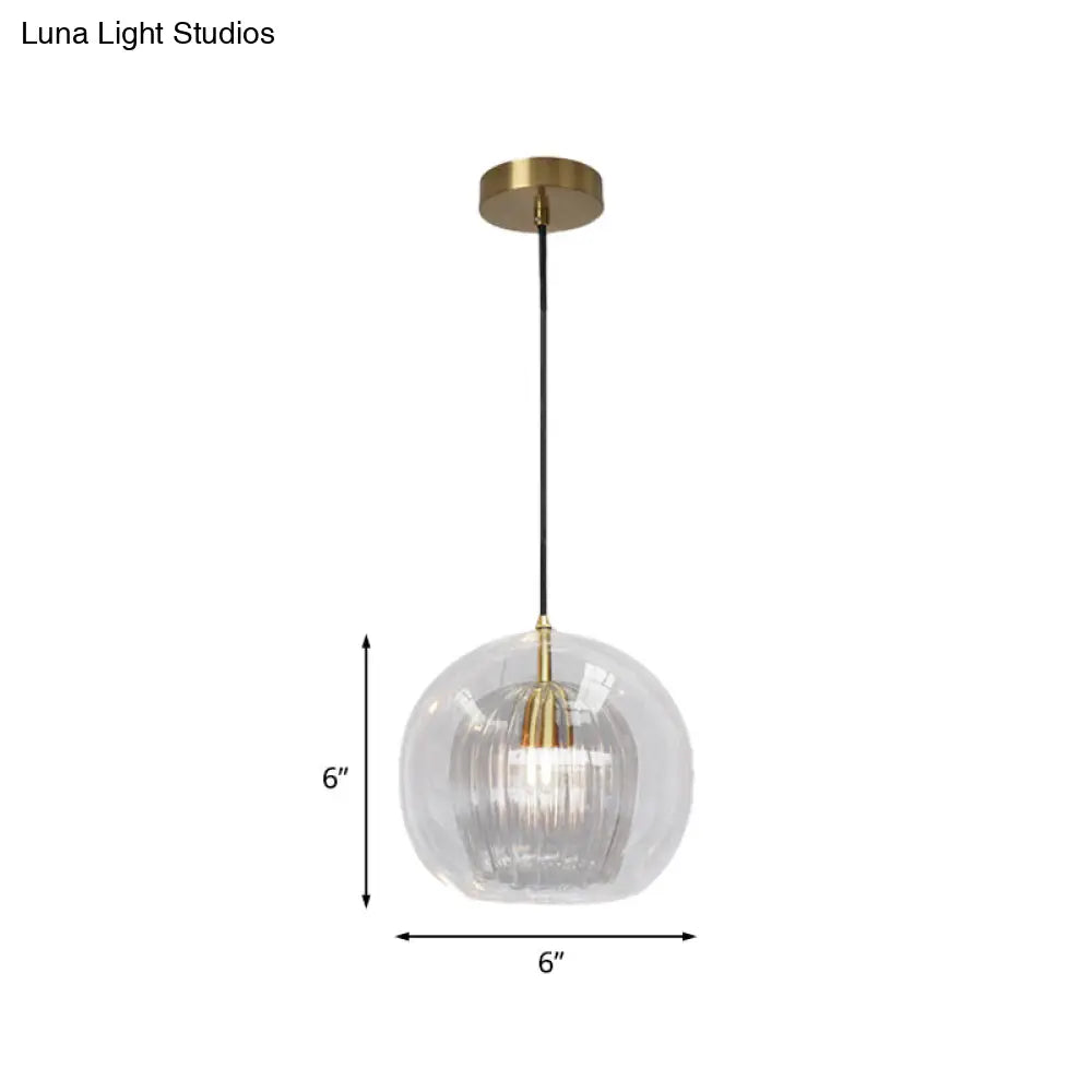 Postmodern Global Clear Glass Mini Hanging Light Brass Suspension Lamp 6’/10’ Wide