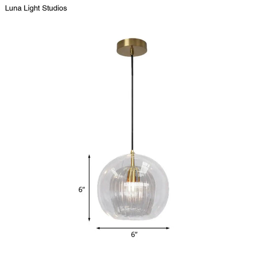 Postmodern Global Clear Glass Mini Hanging Light Brass Suspension Lamp 6’/10’ Wide