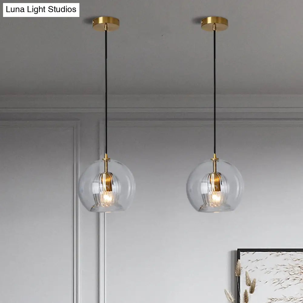 Postmodern Global Clear Glass Mini Hanging Light Brass Suspension Lamp 6’/10’ Wide