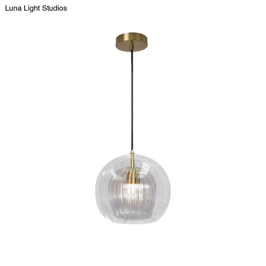 Postmodern Global Clear Glass Mini Hanging Light - 1 Brass Suspension Lamp 6/10 Wide