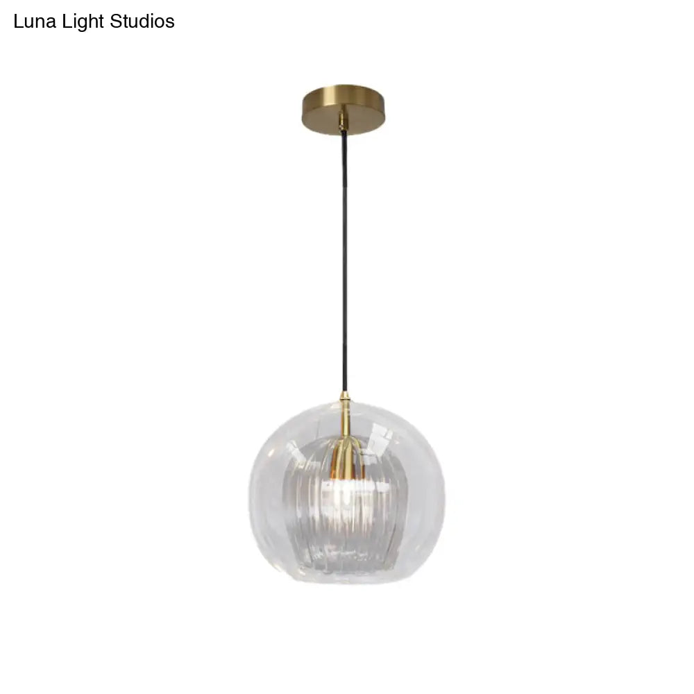 Postmodern Global Clear Glass Mini Hanging Light Brass Suspension Lamp 6’/10’ Wide