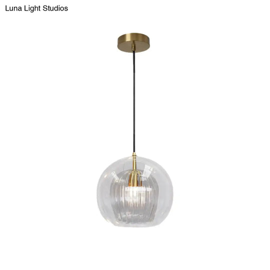 Postmodern Global Clear Glass Mini Hanging Light Brass Suspension Lamp 6’/10’ Wide