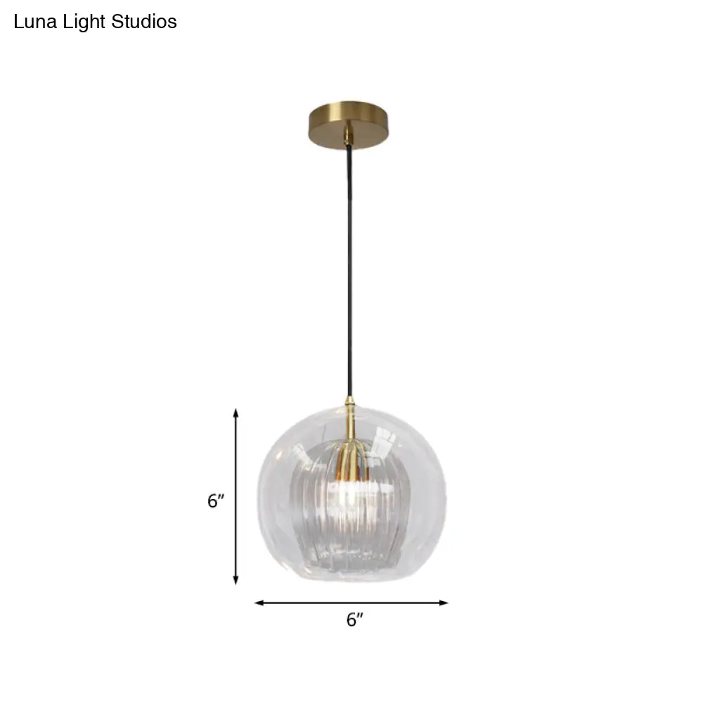 Postmodern Global Clear Glass Mini Hanging Light - 1 Brass Suspension Lamp 6/10 Wide