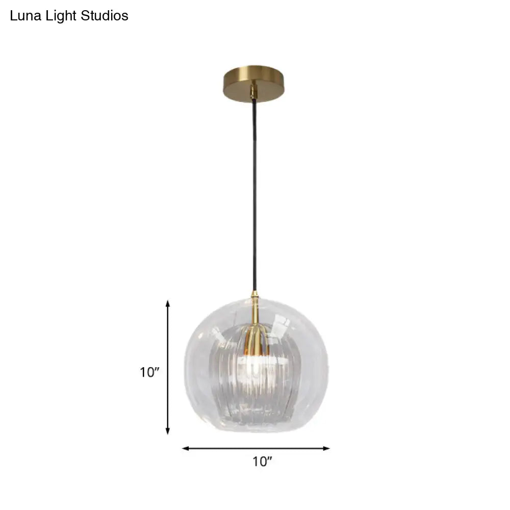 Postmodern Global Clear Glass Mini Hanging Light - 1 Brass Suspension Lamp 6/10 Wide